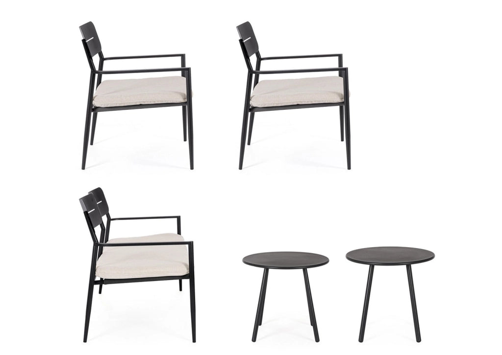 Set 5 Pezzi Salotto da Giardino con Divano 2 Poltrone e 2 Tavolini in Acciaio e Spunpoly Gargano Antracite