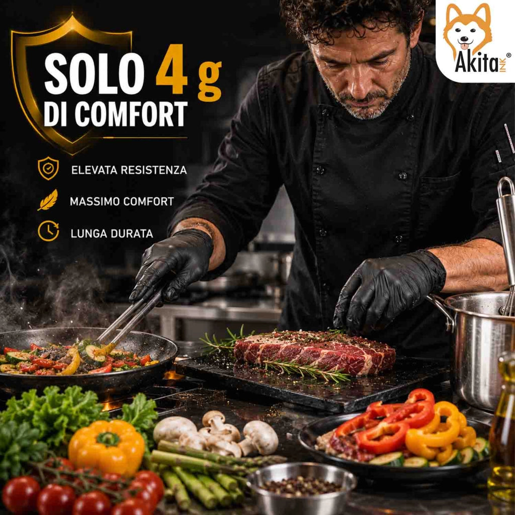 Akitaink Guanti Nitrile Neri Food Touch Chef Taglia M 100 Pz