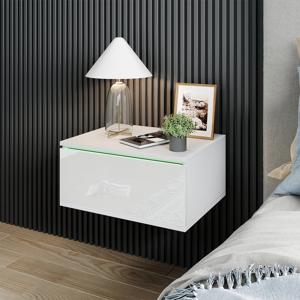 Vicco Comodino camera da letto Bianco 49 x 23 cm Con illuminazione a LED
