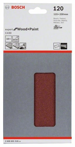 2608605318 - Foglio abrasivo C430, confezione da 10 pz. 115mm x 230 mm, P120