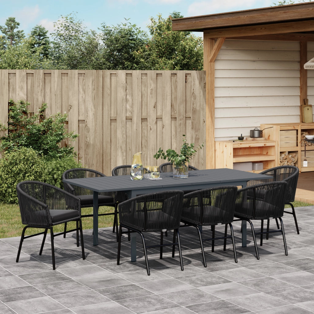 Set da pranzo per il giardino  10 pezzi con cuscini in rattan nero polipropilene