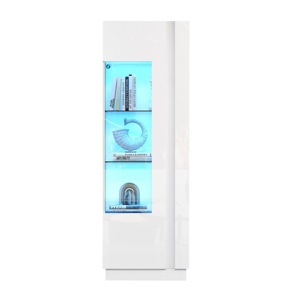 Vetrina Alta Bianca Lucido con LED e Ripiani in Vetro ¨C MINIMAL ¨C 60x40x180