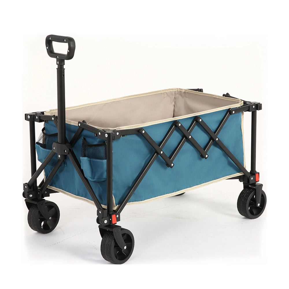 Carrello pieghevole per esterni - Xylo - Ruote fuoristrada, manico regolabile, robusto, per campeggio, shopping, pesca sportiva - Blu