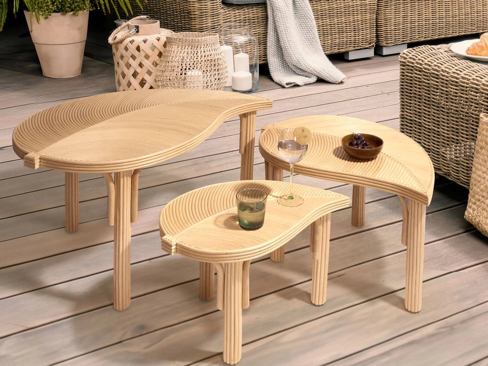 Set di 3 Tavolini in Rattan Naturale Tavolini Impilabili per Interni ed Esterni