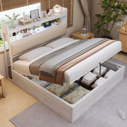 Letto 180x200 cm con contenitore idraulico in metallo; legno e tessuto bianco