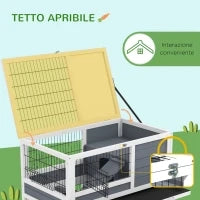 Conigliera in Legno da Interno a 2 Livelli con Ruote, Vassoi Estraibili e Rampe, Grigio