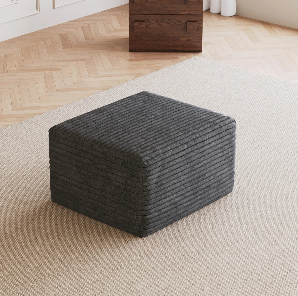Pouf in velluto a coste grigio scuro, facile da assemblare, confezione arrotolata