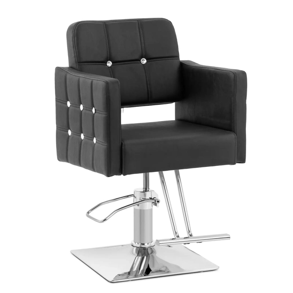 Poltrona professionale per parrucchiere con poggiapiedi altezza seduta 45-55 cm 150 kg acciaio inox PU nero 14_0008959