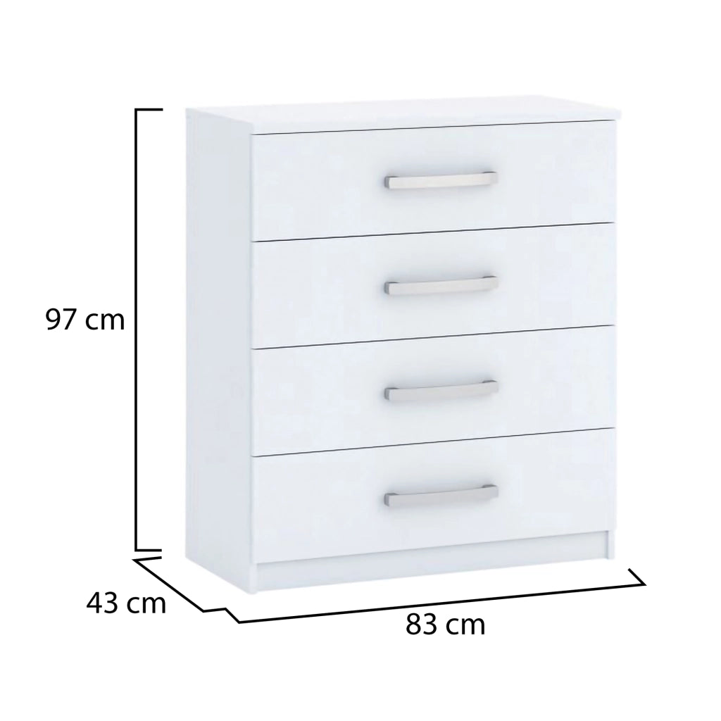 Laga, Cassettiera 4 Cassetti, 83x43x97h cm Bianco
