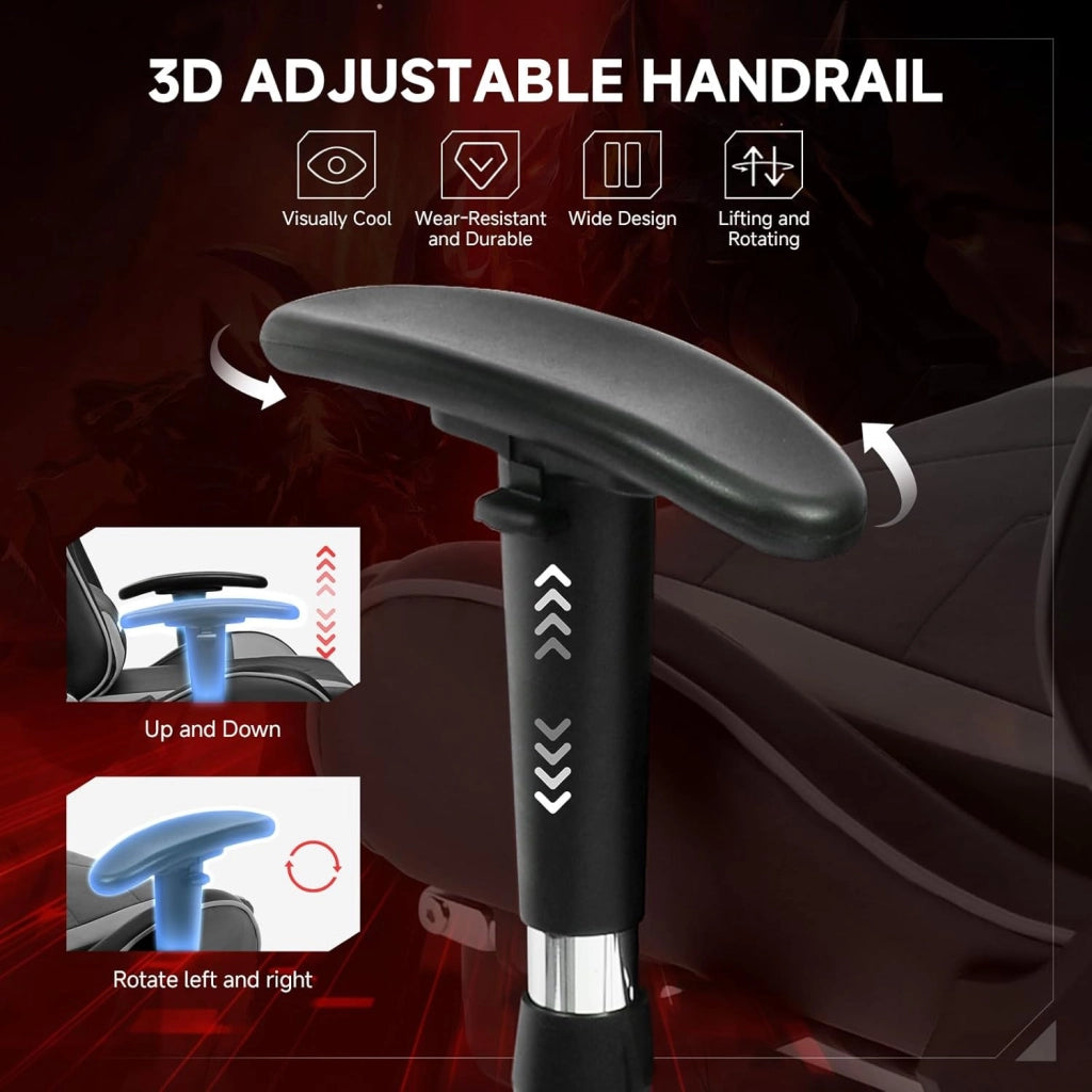 Sedia da gioco con poggiapiedi, altoparlante Bluetooth, sedia da gioco, ergonomica, sedia da ufficio, sedia da scrivania con barrières Réglables, 200 kg, grigio