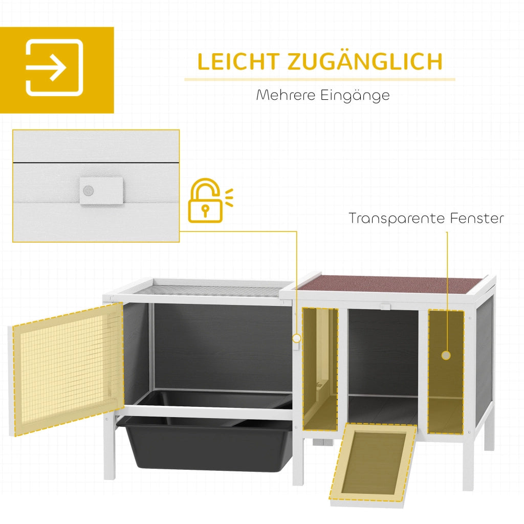 Casetta per Conigli con Recinto ¨C Minimal ¨C Legno Grigio 105x57.5x51.5 cm