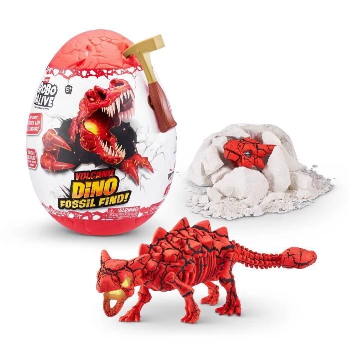 Gioco di scavo - ZURU - ROBO ALIVE Vulcano Fossil Find S2 - Fossili di dinosauro - Suoni e luci - Roccia e sabbia