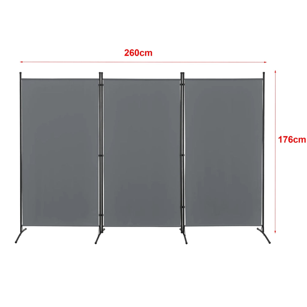 Schermo divisorio per la privacy Teruel a 3 pannelli 176 x 260 cm grigio scuro 03_0008058