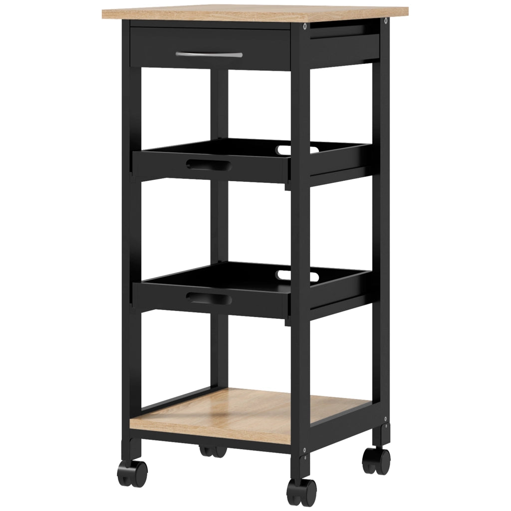 Tavolo da cucina con carrello, 2 ripiani, cassetto e scaffale ¨C zephmum ¨C legno quercia chiaro e nero
