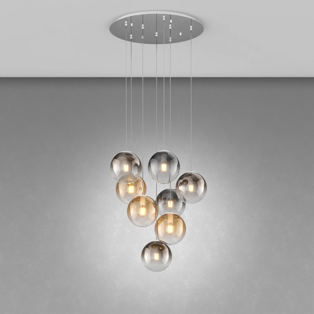 Lampadario Moderno Big Eclipse Metallo Cromo Vetro Multicolor 8 Luci E27