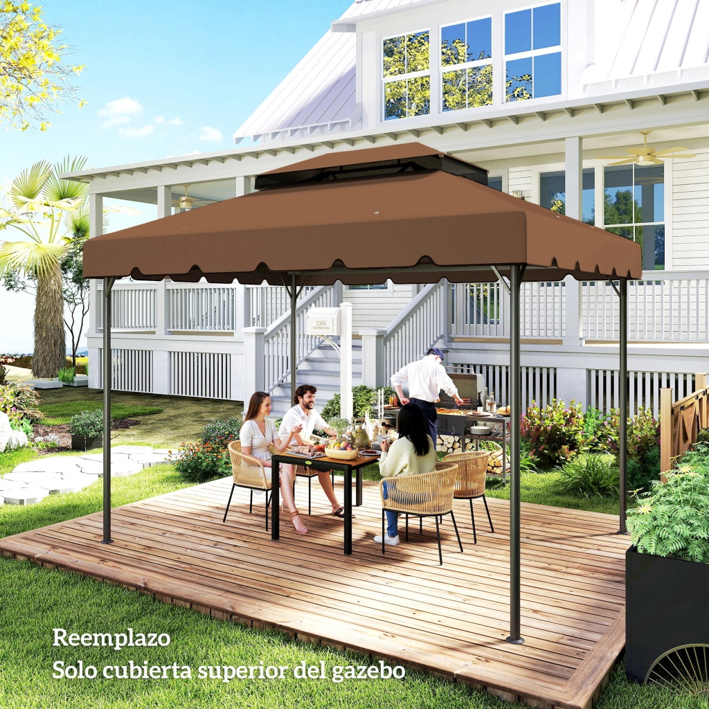 Toldo per Gazebo 4x3 m ¨C zephmum ¨C Marrone, Polipropilene, con Fori di Drenaggio