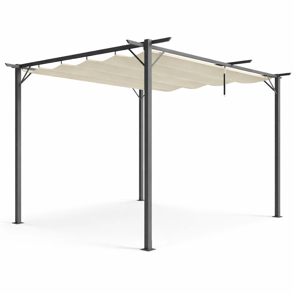 Pergola Gazebo Retrattile 3x3 Beige Anti UV Impermeabile da Giardino Esterno