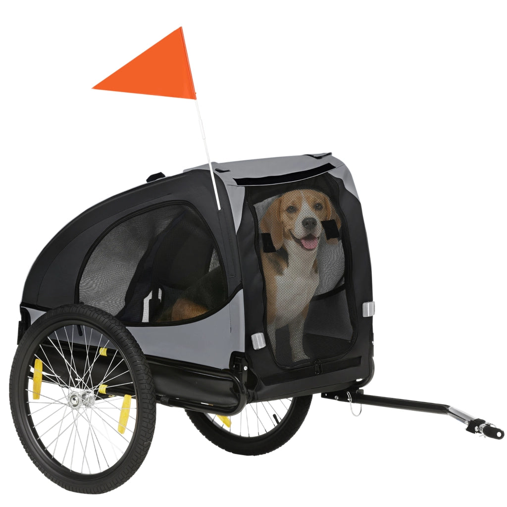Rimorchio per bici da giardino con finestre in rete riflettenti e bandiera di sicurezza ¨C zephmum ¨C 140x71x83 cm nero