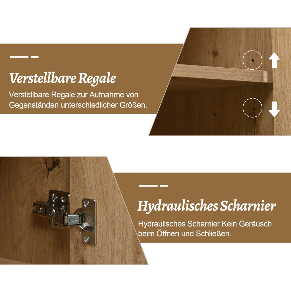 Credenza nera e legno con 3 ante e 3 cassetti