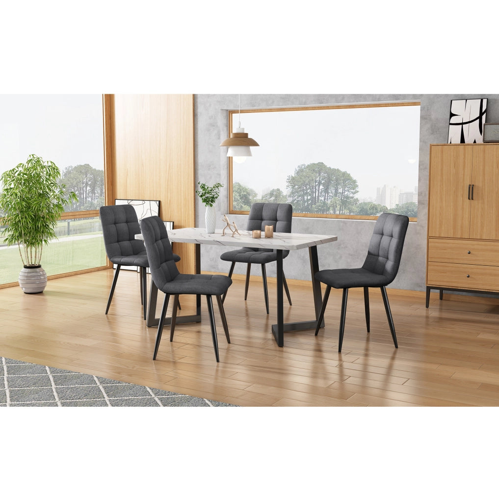 Set di 4 sedie da pranzo in lino grigio; seduta imbottita con struttura in metallo; 44x41x86 cm