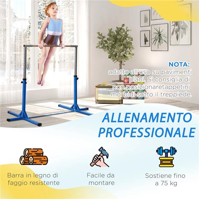 SBARRA PER GINNASTICA ARTISTICA O DANZA CLASSICA REGOLABILE IN ALTEZZA 92-150 CM, BLU