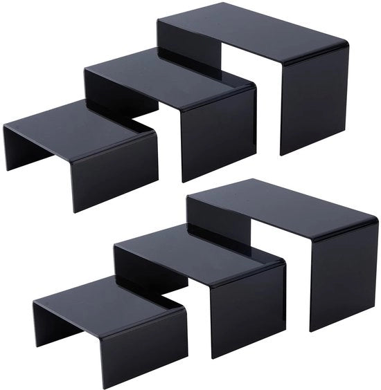 Display Elevatore in Acero Nero - 3 Dimensioni - 6 Pezzi - Pannello Decorativo - Struttura di Vetrina - Display per Gioielli - Stand di Vetrina