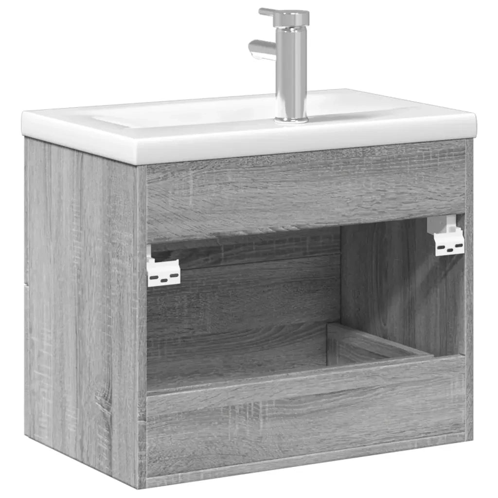 Mobile bagno moderno a parete con specchio e vano contenitore 60 x 38,5 x 48 cm realizzato in legno composito Sonoma grigio 02_0055541