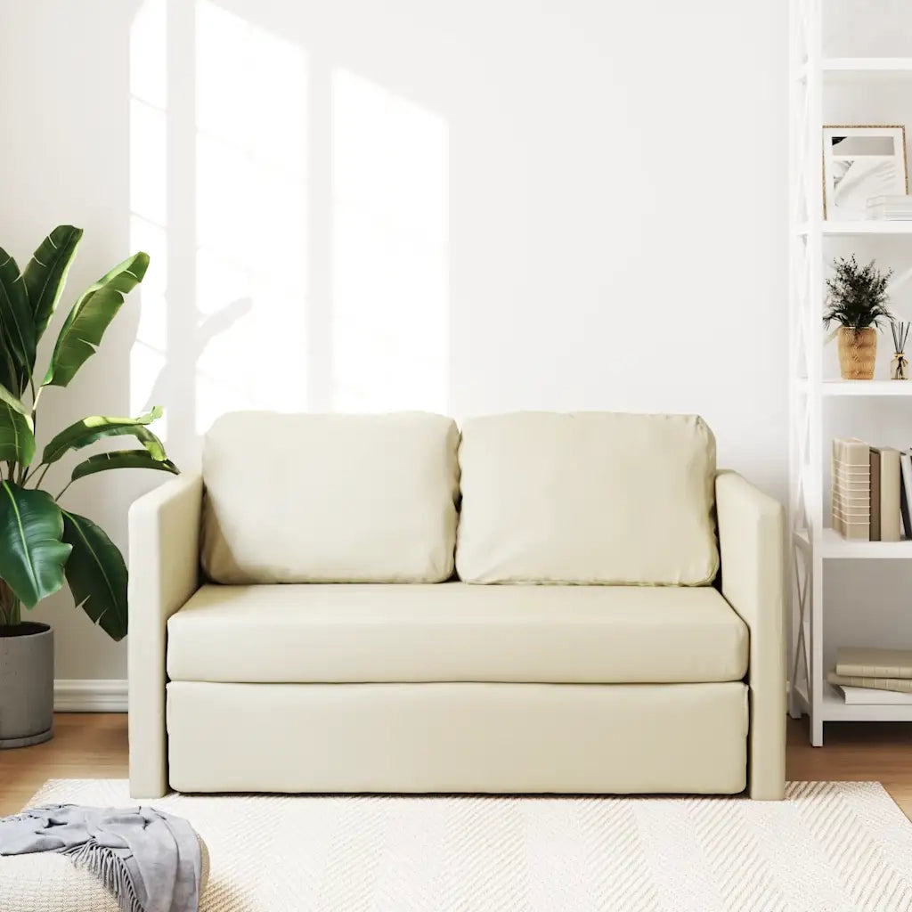 Divano Letto da Terra 2 in 1-Sofa Letto-Daybed Crema 112x174x55 cm Similpelle