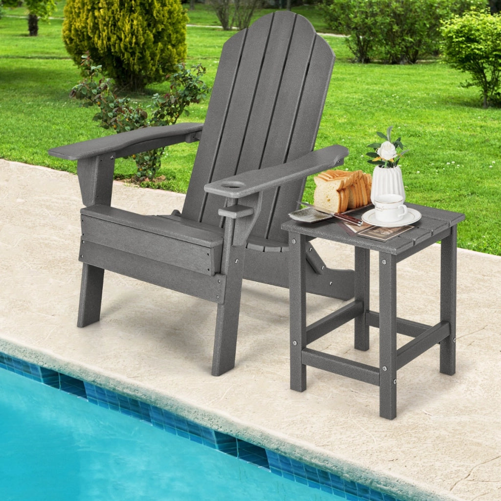 Tavolino da esterno in HDPE resistente alle intemperie, Tavolino adirondack quadrato per patio Grigio-Tavoli da esterno