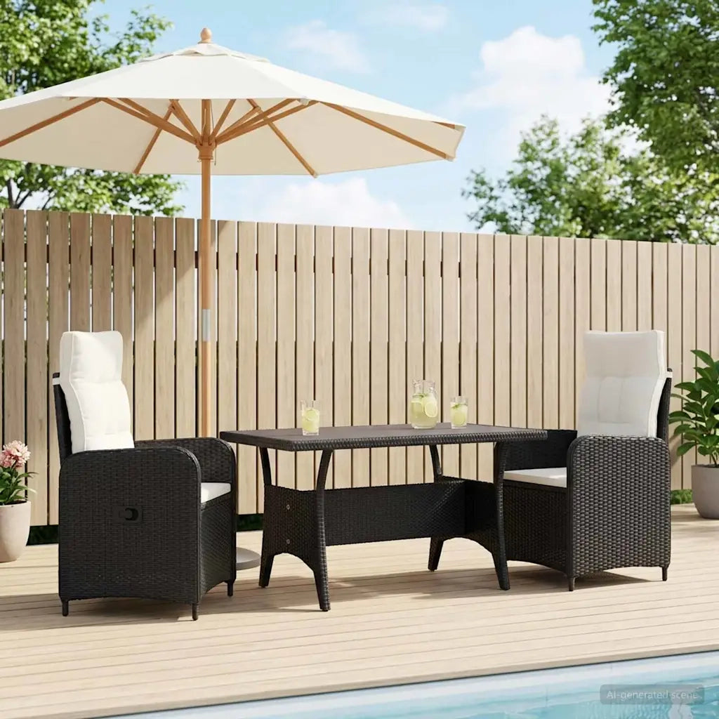 Set da pranzo per esterni 3 pz Nero e Bianco Crema polyrattan 3422258