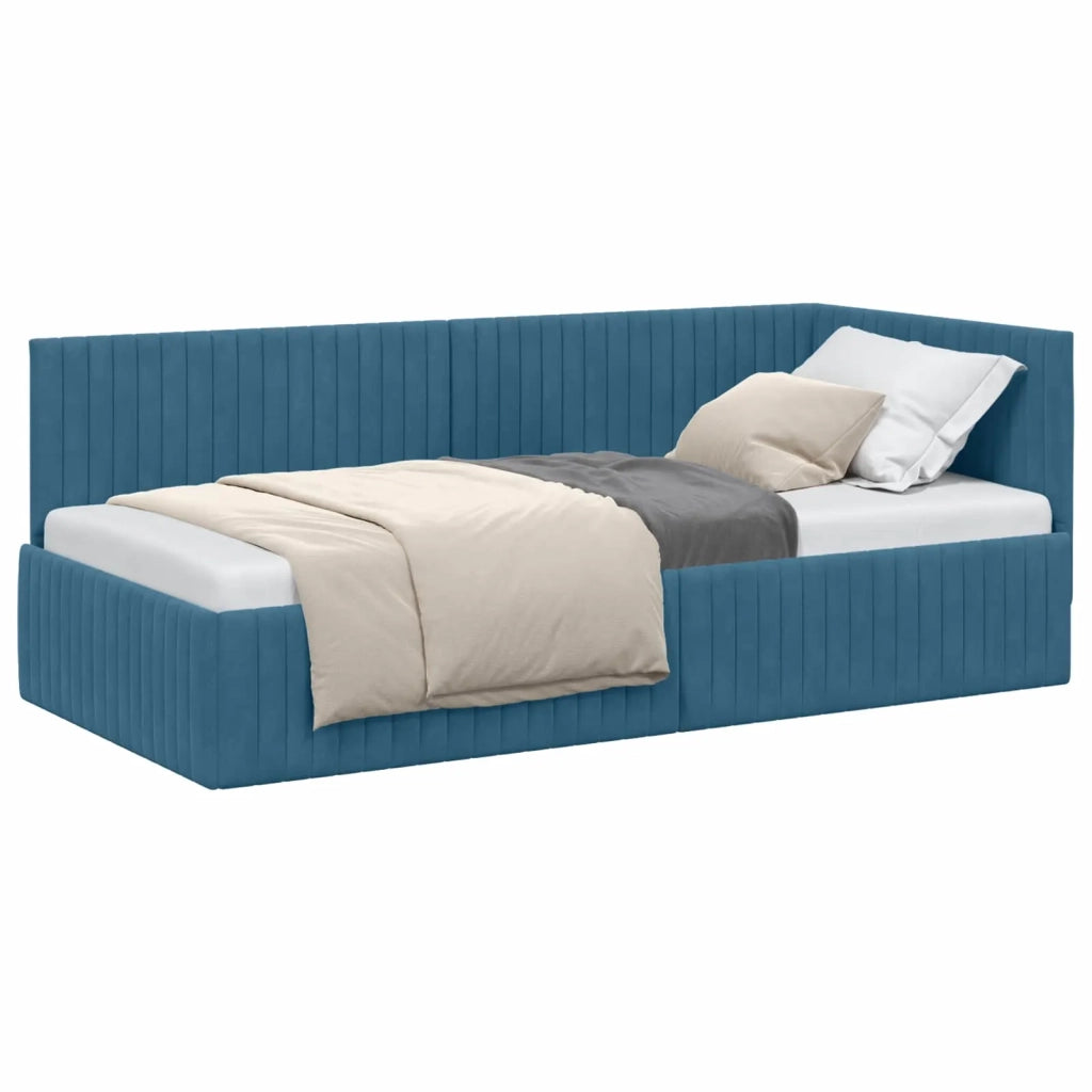 Cornice del letto ad angolo Blu 90 cm x 200 cm Velluto