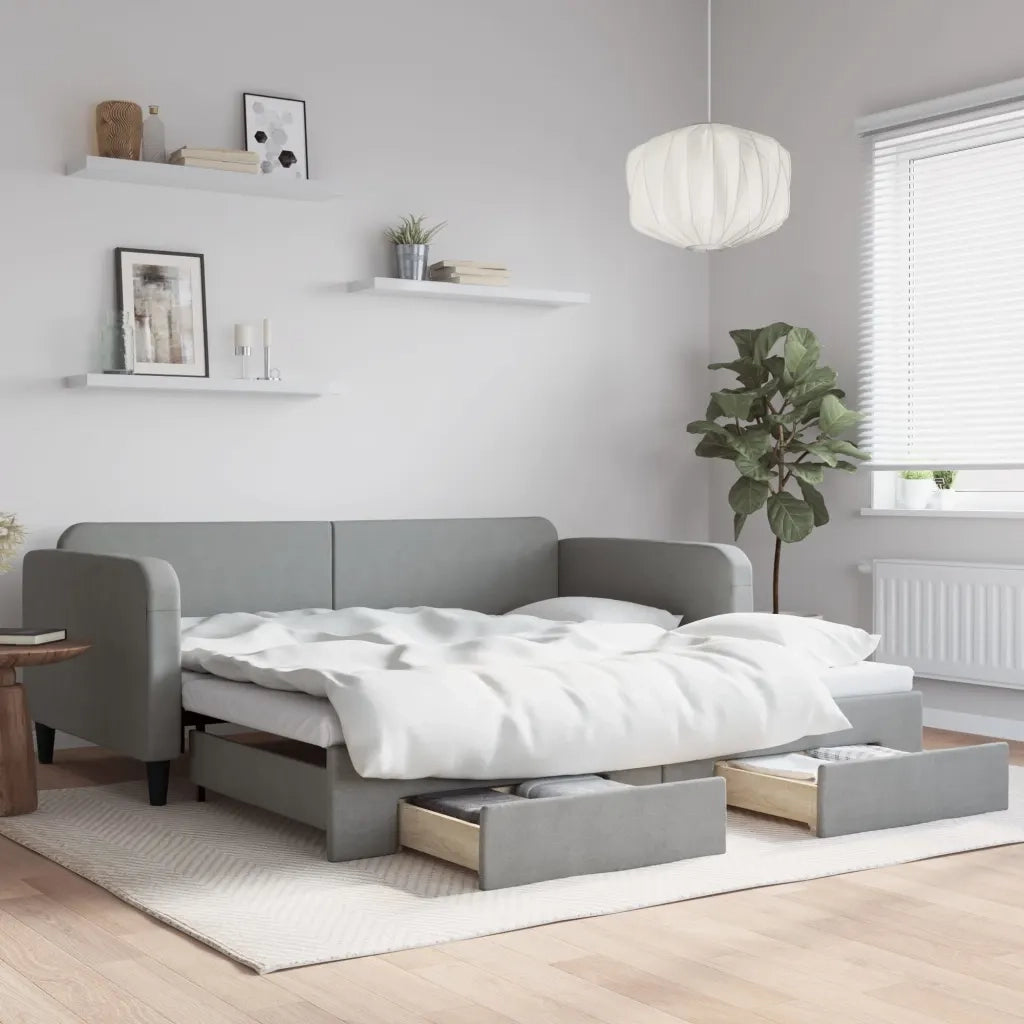 Divano letto | Sof¨¤ letto | Letto singolo Estraibile Cassetti Grigio Chiaro 100x200 Tessuto