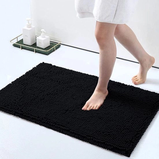 Badmat Antiscivolo Chenille con Microfibre Assorbente, 50 x 76 cm, Nero