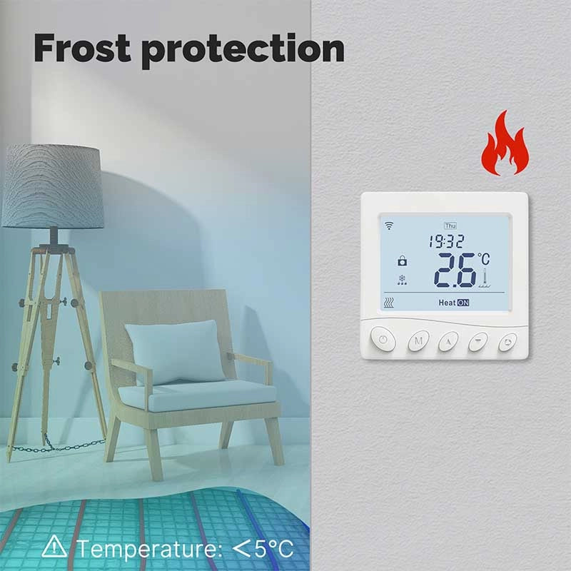 Termostato WIFI Con Bottone Protocollo WIFI 2.4G TUYA, Smart Life Quadrata Compatibile Con Scatola 502 Riscaldamento Caldaia a Gas Bianco 5A 95-240V IP20