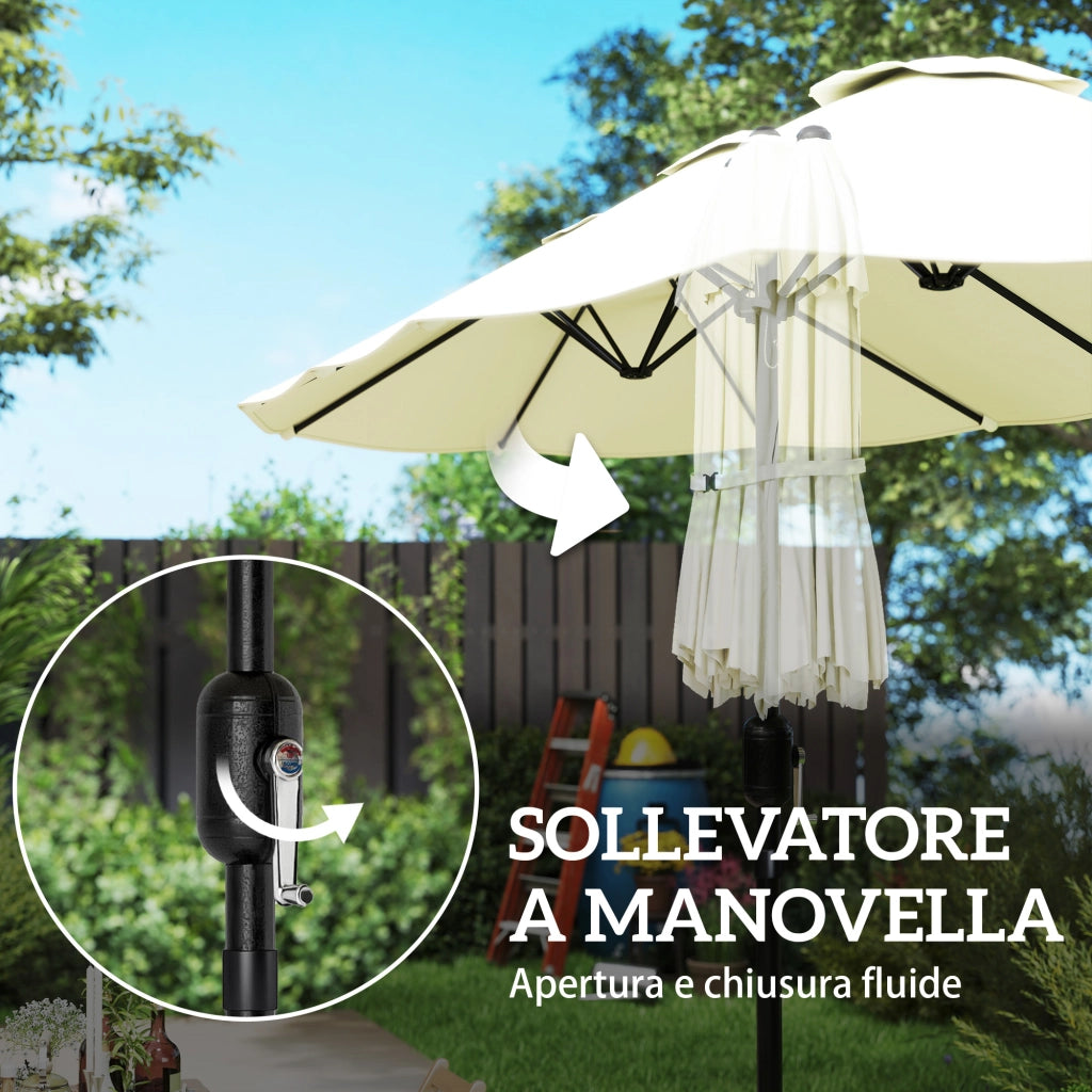 Ombrellone Doppio a 12 Stecche con Manovella e Base a Croce ¨C zephmum ¨C 3x1.5 m Beige Poliestere