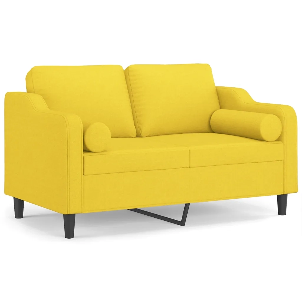 Divano a 2 Posti con Cuscini-Sofa 2 Posti con Cuscini Giallo Chiaro 120 cm in Tessuto 215588