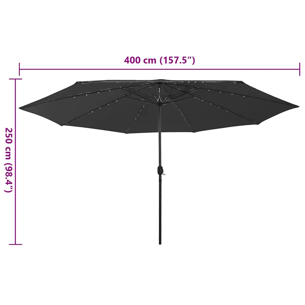 Ombrellone da Giardino-Ombrello da Balcone con Luci LED 400 cm Nero