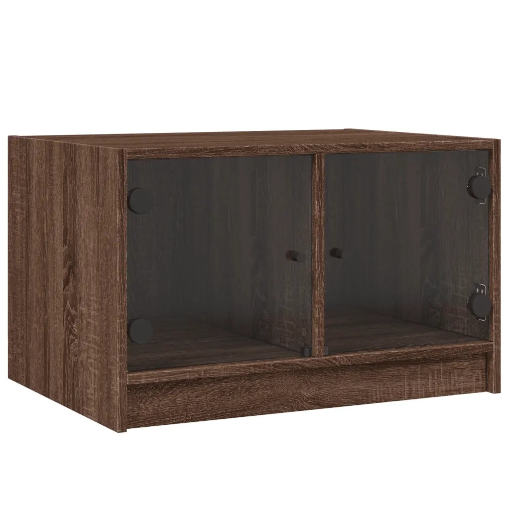 Tavolino da salotto | Tavolino da caff¨¨ | Tavolino da Soggiorno con Ante in Vetro Rovere Marrone 68x50x42cm