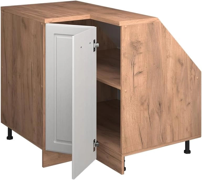 Mobile sottotetto Mobile angolare Rion, Bianco casa di campagna, 75.6 x 81.6 cm con 1 porta, carcassa dell’armadio profondità 60 cm, adatto per il salvaspazio sotto tetti spioventi