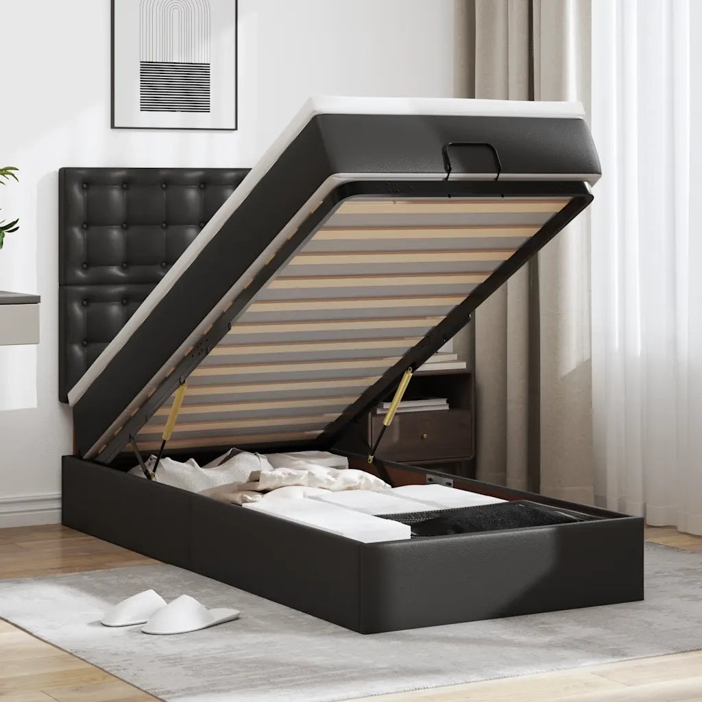 Struttura Letto Pouf con Materasso Nero 80x200 cm Similpelle 3313820