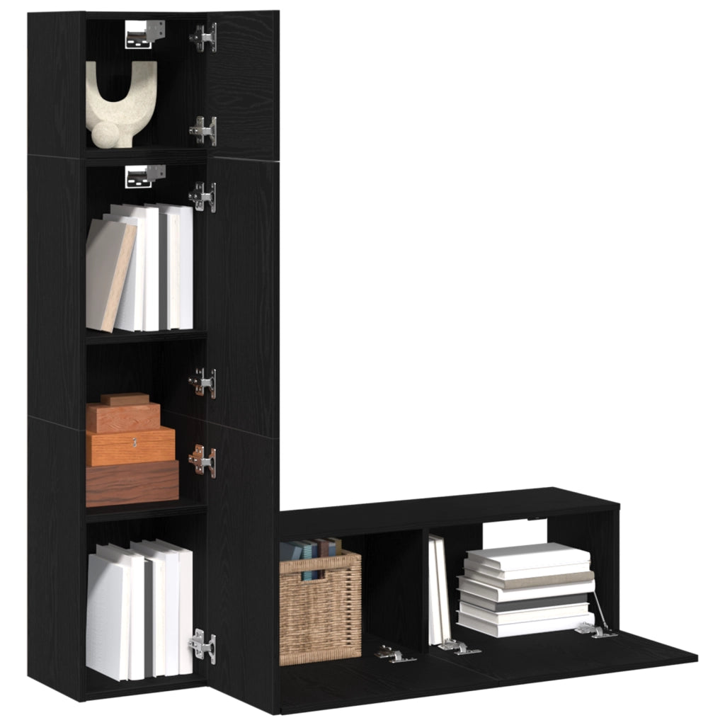 Set di mobili TV da parete 3 pezzi Nero Rovere in legno ingegnerizzato