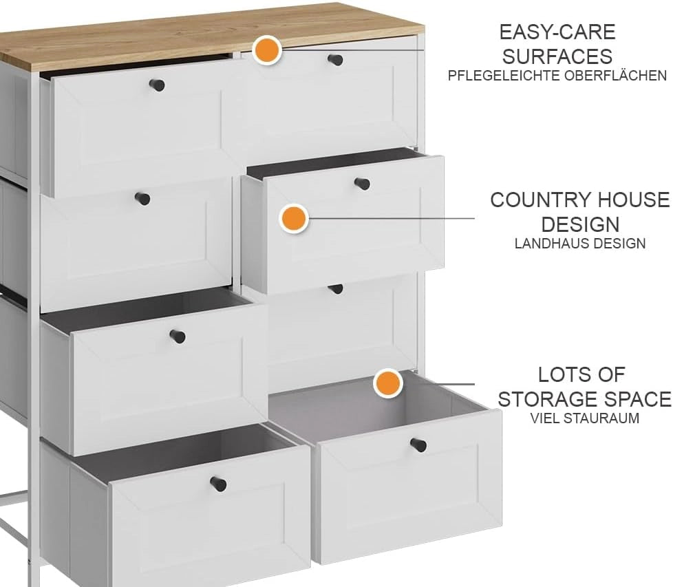 Cassettiera Belaro, Bianco, 80 x 95 cm con 8 cassetti, per riporre abiti e oggetti di uso quotidiano