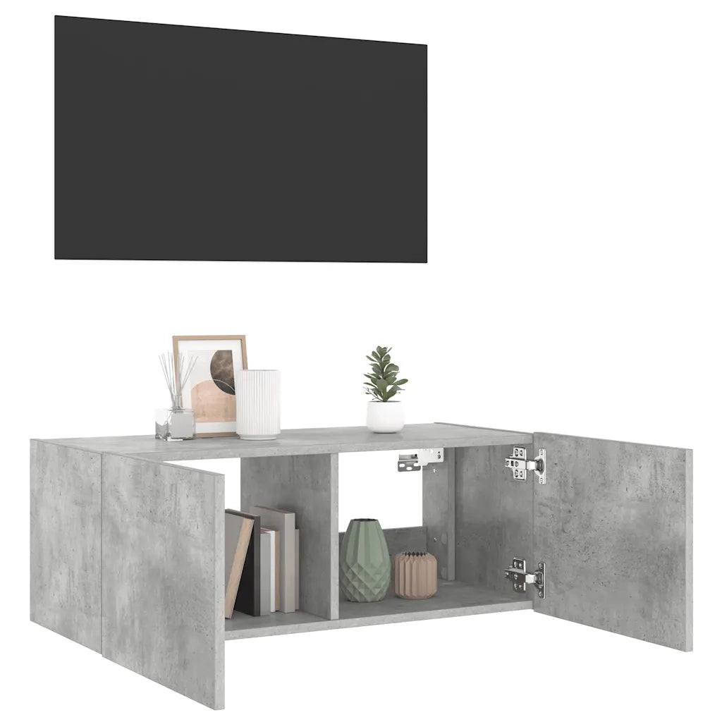 Mobile TV a Parete con Luci LED-Mobile TV a Muro Grigio Cemento 80x35x31 cm