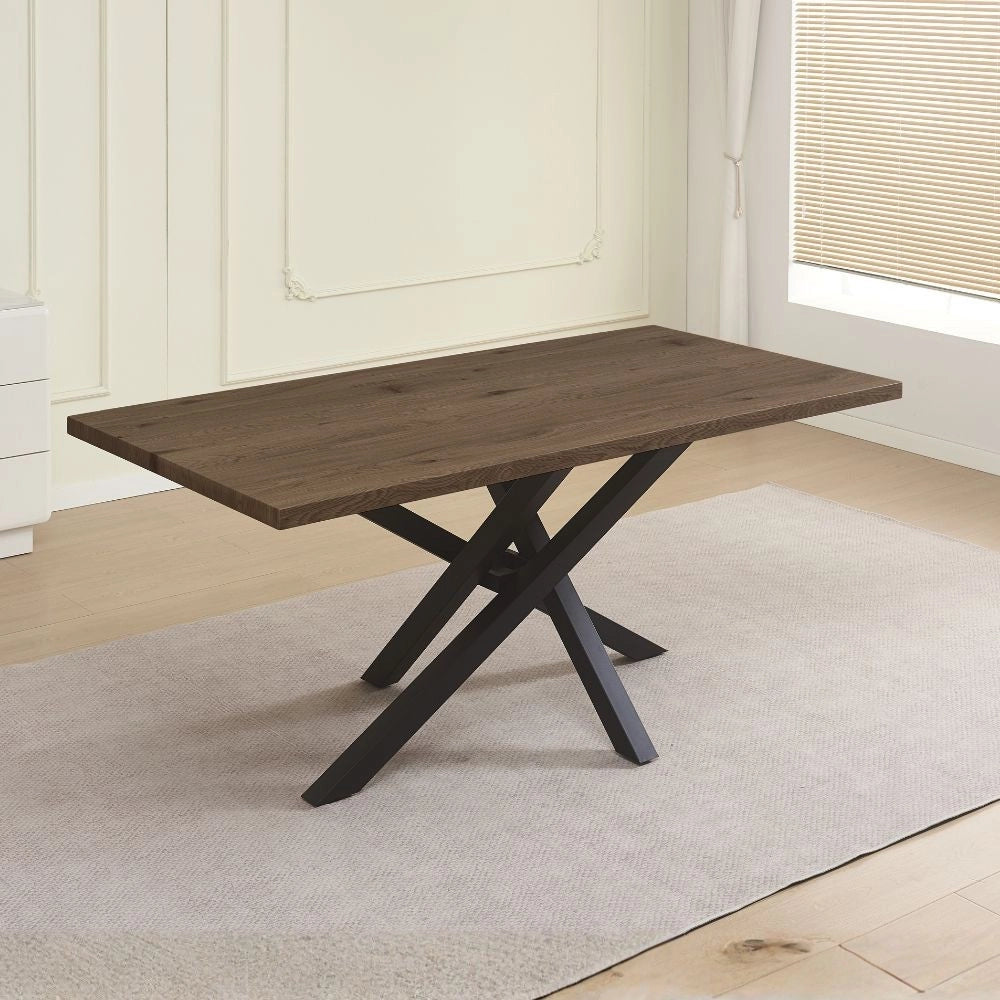 Tavolo fisso Ronan con piano in rovere anticato e gambe in metallo nero 180x90x76H