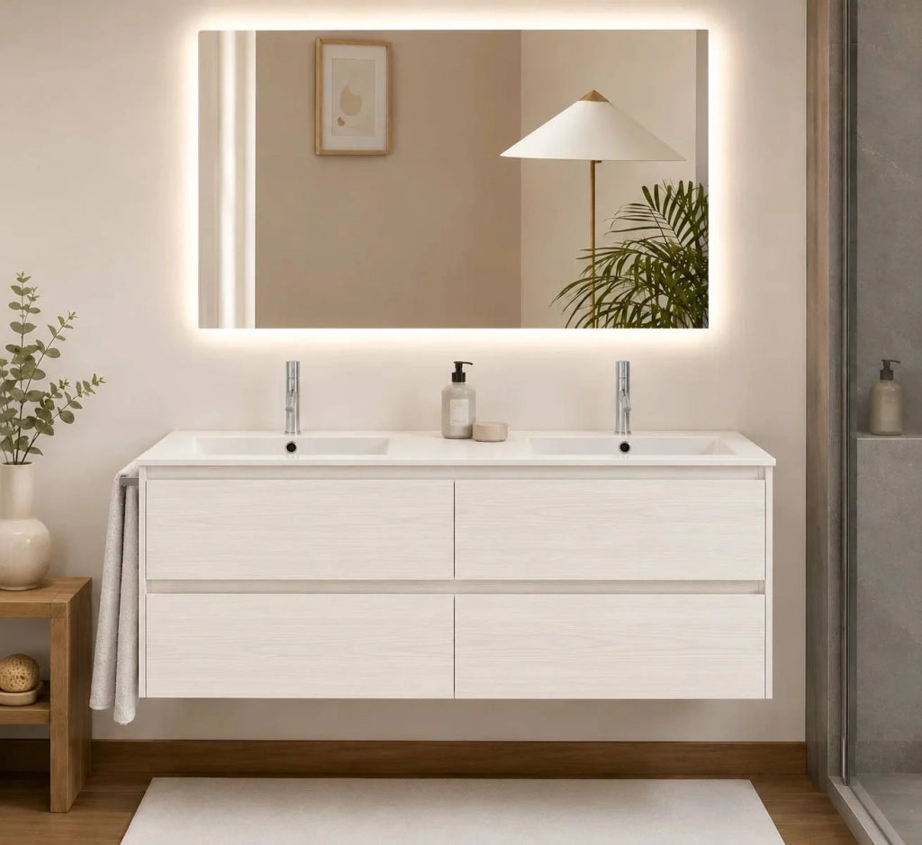 Mobile bagno componibile IBIZA QUATTRO con lavabo, senza specchio – Bianco nordico