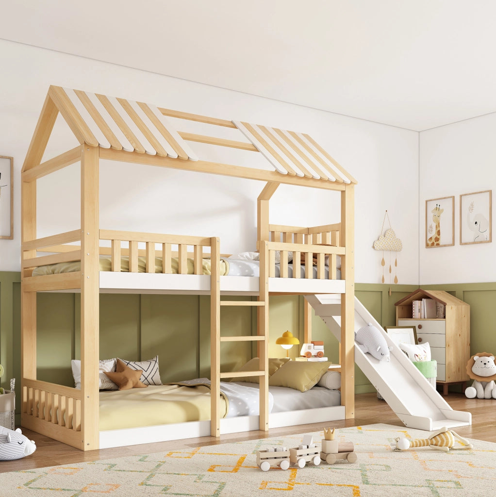 Letto a castello a casetta 90x200 cm bianco e naturale