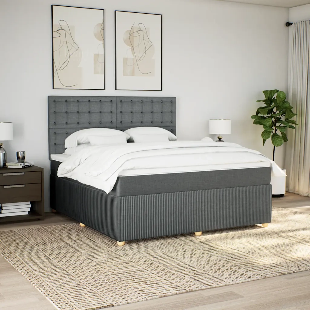 Giroletto a Molle con Materasso Grigio Scuro 180x200 cm Tessuto