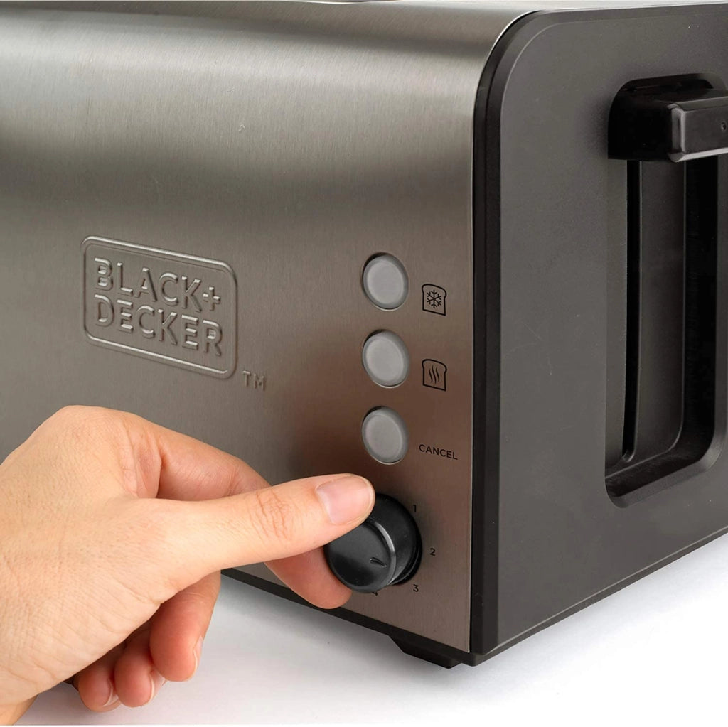 Black+decker bxtoa900e - tostapane in acciaio inox 900w, 2 slot extra large 42x137mm. 7 livelli di tostatura. sistema di pinze estraibili. autocentraggio. 3 funzioni