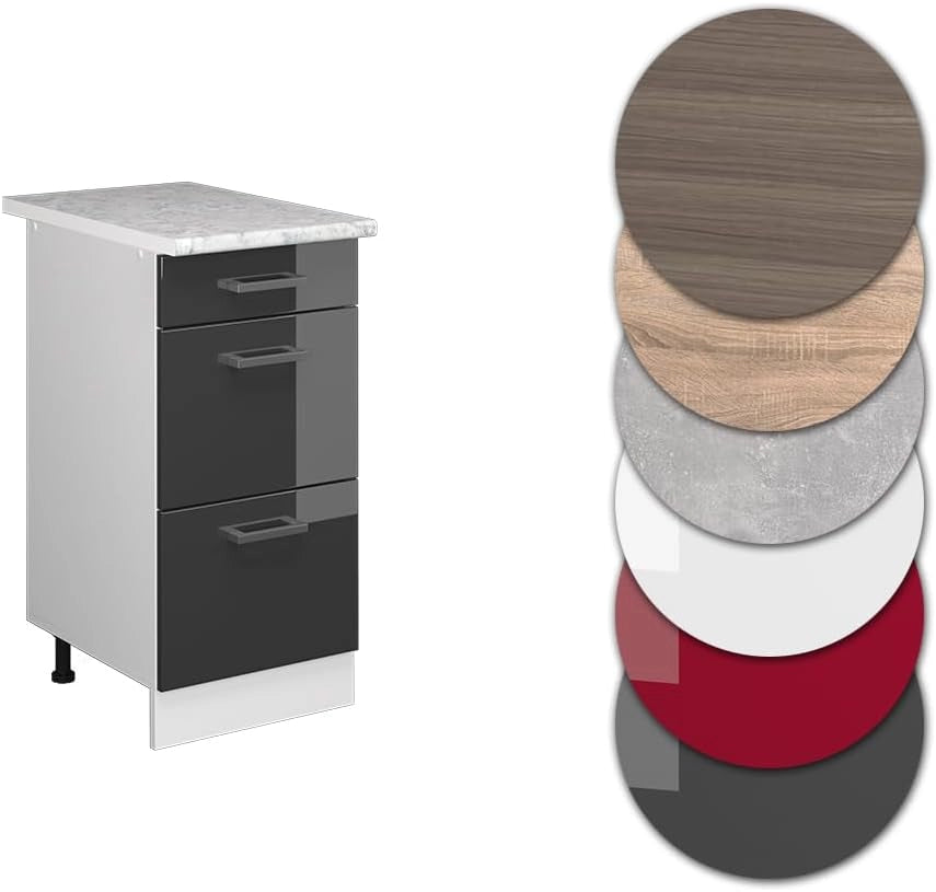 Base universale R-Line, Antracite lucido, 40 cm con cassetti, adatto per la conservazione di accessori per la pulizia e per la casa