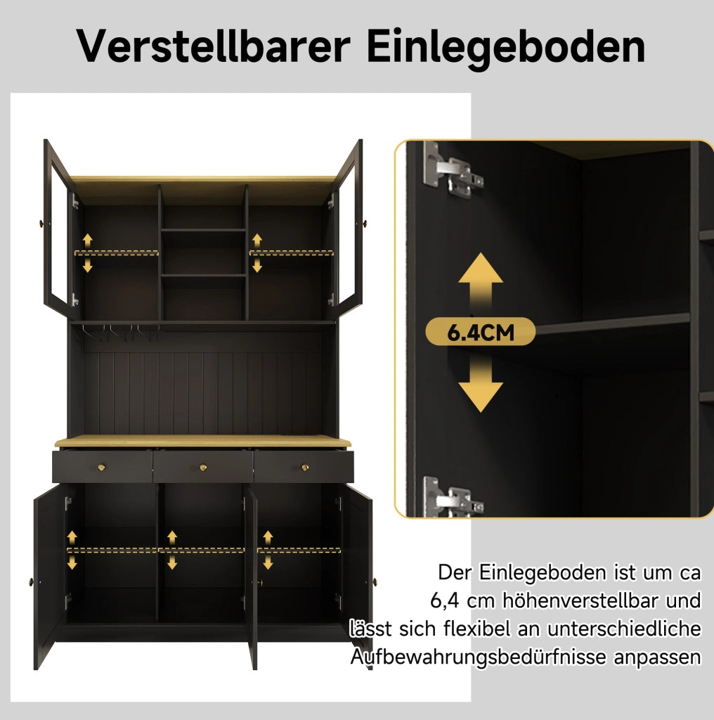 Credenza buffet alta con ante in vetro; cassetto e vano chiuso 120x40x191 cm; nero